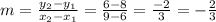 m=\frac{y_2-y_1}{x_2-x_1}=\frac{6-8}{9-6}=\frac{-2}{3}=-\frac{2}{3}