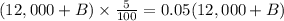 (12,000+B)\times\frac{5}{100}=0.05(12,000+B)