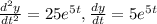 \frac{d^2y}{dt^2} = 25 e^{5t},\frac{dy}{dt} = 5e^{5t}