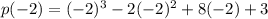 p(-2)=(-2)^3-2(-2)^2+8(-2)+3