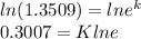 ln(1.3509)=lne^k\\0.3007=Klne\\