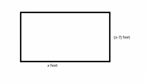 The length of a rectangle is x feet. Its width is (x-7) feet. Draw and label a rectangle to represen