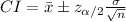 CI=\bar x\pm z_{\alpha /2}\frac{\sigma}{\sqrt{n}}