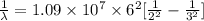 \frac{1}{\lambda} =1.09\times10^{7} \times6^{2}[\frac{1}{2 ^{2}}-\frac{1}{3 ^{2} }]