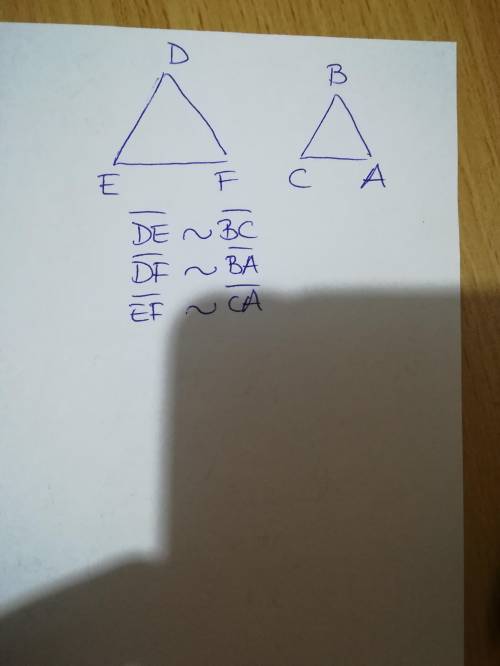If triangle d e f is congruent to triangle BCA the part of triangle BCA that corresponds to DF is eq