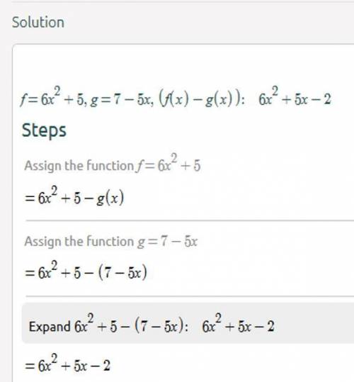 Find (f+g)(x) and (f-g)(x) for f(x)=6x^2+5 and g(x)=7-5x