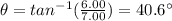 \theta=tan^{-1}(\frac{6.00}{7.00})=40.6^{\circ}