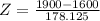 Z = \frac{1900 - 1600}{178.125}