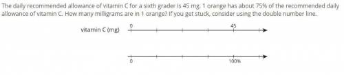 The daily recommended allowance of vitamin C for six graders is 45 MG 1 orange has an about 75% of t