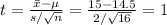 t=\frac{\bar x-\mu}{s/\sqrt{n}} =\frac{15-14.5}{2/\sqrt{16}}=1