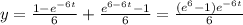 y=\frac{1-e^{-6t}}6+\frac{e^{6-6t}-1}6=\frac{(e^6-1)e^{-6t}}6