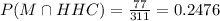 P (M\cap HHC)=\frac{77}{311}=0.2476