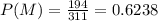 P(M) =\frac{194}{311}= 0.6238