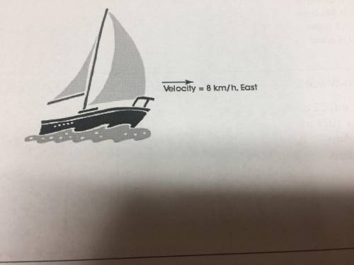 A sailboat is moving at a constant velocity of 8 km/h eastward as shown in the picture below