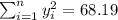 \sum_{i=1}^n y^2_i =68.19