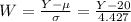 W = \frac{Y-\mu}{\sigma} = \frac{Y-20}{4.427}