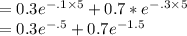 = 0.3 e^{-.1 \times 5 }+ 0.7 * e^{-.3 \times 5}\\ = 0.3 e^{-.5} + 0.7 e^{-1.5}