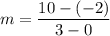 $m=\frac{10-(-2)}{3-0}