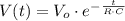 V(t) = V_{o} \cdot e^{-\frac{t}{R \cdot C} }