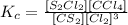 K_c=\frac{[S_2Cl_2][CCl_4]}{[CS_2][Cl_2]^3}