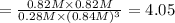 =\frac{0.82 M\times 0.82 M}{0.28M\times (0.84 M)^3}=4.05