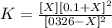 K = \frac{[X][0.1+X]^2}{[0326-X]^2}
