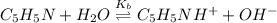 C_{5}H_{5}N + H_{2}O \overset{K_{b}}{\rightleftharpoons} C_{5}H_{5}NH^{+} + OH^{-}