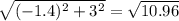 \sqrt{(-1.4)^2+3^2}=\sqrt{10.96}