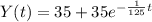 Y(t)=35 +35e^{-\frac{1}{125} t}