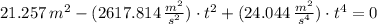 21.257\,m^{2} - (2617.814\,\frac{m^{2}}{s^{2}})\cdot t^{2}+(24.044\,\frac{m^{2}}{s^{4}} )\cdot t^{4} = 0