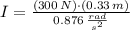 I = \frac{(300\,N)\cdot(0.33\,m)}{0.876\,\frac{rad}{s^{2}} }