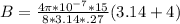 B=\frac{4\pi*10^{-7}*15}{8*3.14*.27}(3.14+4)