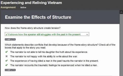 Which statements describe conflicts that develop because of the frame-story structure? Check all of