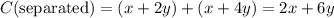 C\text{(separated)} = (x + 2y) + (x + 4y) = 2x + 6y