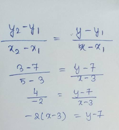 Which of the following point-slope form equations could be produced with the points (5, 3) and (3, 7