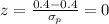 z = \frac{0.4-0.4}{\sigma_p} = 0