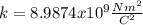 k = 8.9874 x 10^{9} \frac{Nm^{2} }{C^{2} }
