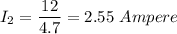 I_{2}=\dfrac{12}{4.7}=2.55\ Ampere