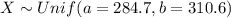 X \sim Unif(a=284.7, b = 310.6)