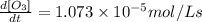 \frac{d[O_3]}{dt}=1.073\times 10^{-5} mol/Ls
