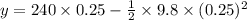 y=240\times0.25-\frac{1}{2}\times9.8\times (0.25)^{2}