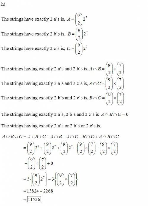 Count the number of strings of length 9 over the alphabet {a, b, c} subject to each of the following