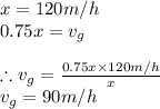 x=120m/h\\0.75x=v_g\\\\\therefore v_g=\frac{0.75x \times 120m/h}{x}\\v_g=90m/h