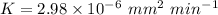 K = 2.98\times10^-^6 \ mm^2\ min^-^1