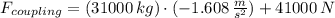 F_{coupling} = (31000\,kg)\cdot(-1.608\,\frac{m}{s^{2}} )+41000\,N
