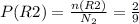 P(R2)=\frac{n(R2)}{N_2}=\frac{2}{9}