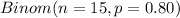 Binom(n=15,p = 0.80)