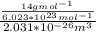 \frac{\frac{14gmol^{-1}}{6.023*10^{23}mol^{-1}} }{2.031*10^{-26}m^3}