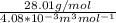 \frac{28.01g/mol}{4.08*10^{-3}m^3mol^{-1}}