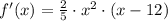 f'(x) = \frac{2}{5}\cdot x^{2}\cdot(x-12)